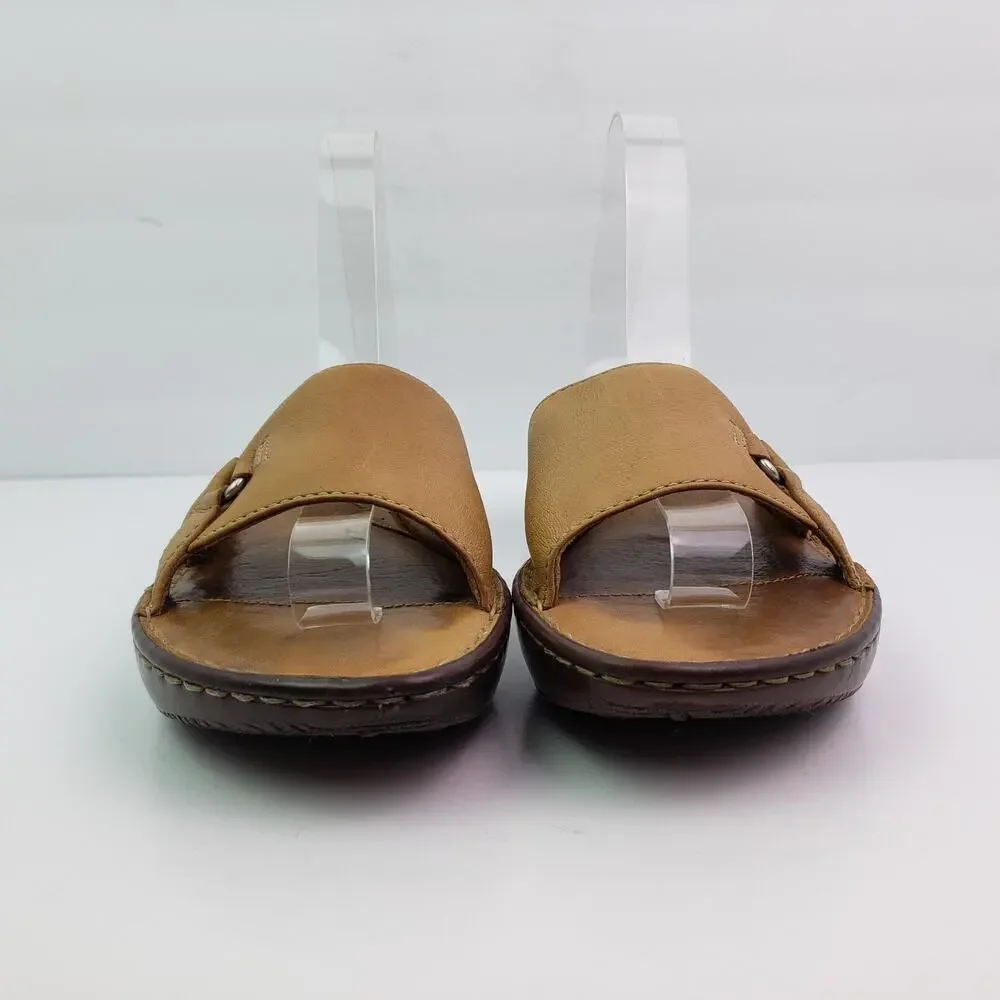 Born Womens Size 10 Brown Leather Slip On Casual Slide Sandals